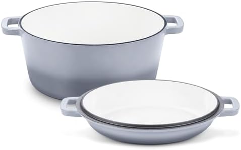 TeamFar 5qt Dutch Oven, Pre-seasoned Cast Iron for Bread Baking, Gray