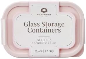 Glass Food Storage Containers with Lids — 6 Piece — 24.4 oz Glass with BPA-Free Leak Resistant Stackable Lids — Microwave, Oven & Dishwasher Safe — Ideal for Meal Prep & More - Berry Blush