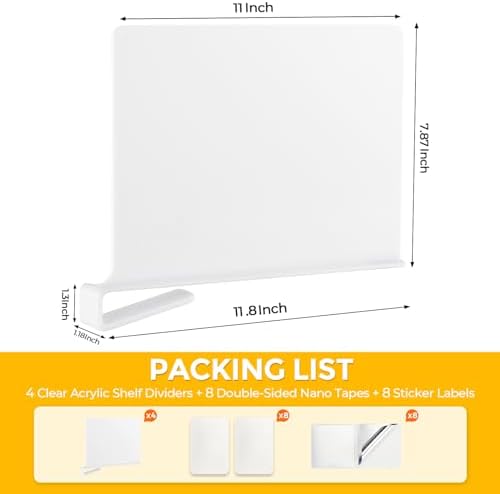 White Acrylic Shelf Dividers for Closets Organizer & Storage,12 Pack