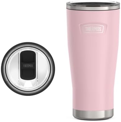 THERMOS Icon Series 24oz Stainless Steel Tumbler with Slide Lock Lid, Leakproof, Fits Cupholder, Dishwasher Safe, Griptec™ Non‑Slip Base, Keeps Drinks Hot 6 Hrs/Cold 22 Hrs, Sunset Pink