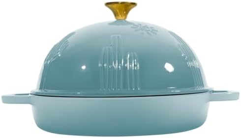 Flavehc Cast Iron Bread Oven With Cloche Lid for Baking - Blue Enameled Dutch Oven With Dome Lid for Sourdough - 5 qt
