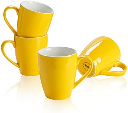 Sweese Porcelain Coffee Mugs - 16 Ounce (Top to the Rim) for Coffee, Latte, Tea, Cocoa, Set of 4, Yellow