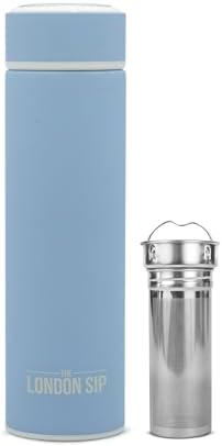 London Sip 16.9 oz Multi-Purpose Tea Infuser Mug – Fruit Infuser Water Bottle for Hot and Cold – Double Wall Stainless Steel Insulated, Blue Sunrise