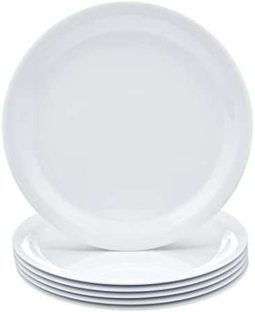 Amazon Basics Melamine Plastic Plate, Dishwasher Safe, BPA Free, 6 Piece Set, 9 in, White