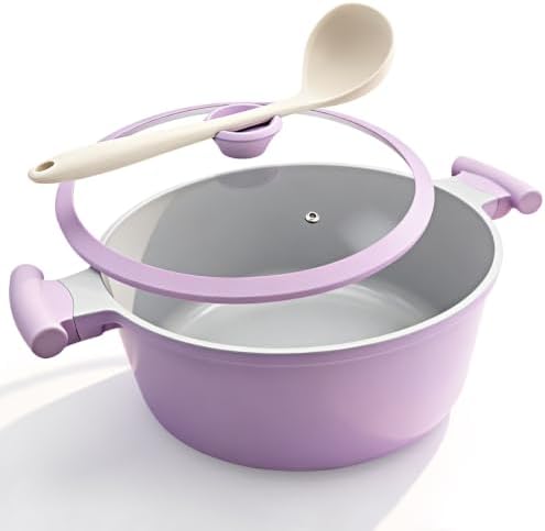 AIKENBBKK 7 Quart Stock Pot with Lid, Non Stick Cooking Pot, Ceramic Soup Pot Nonstick, Induction Cookware for Pasta,Soup,Spaghetti, Stay-Cool Handle, Suitable for All Stoves, Purple