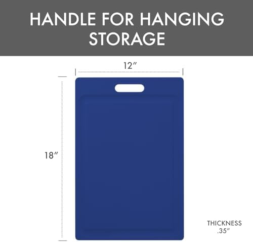 Dexas NSF Certified Polysafe Cutting Board with Handle and Juice Well, 12 x 18 inches, Reversible Kitchen Cutting Board, Blue