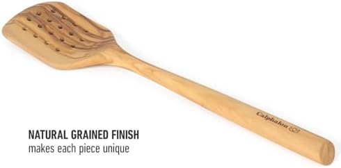Calphalon Edge Wood Slotted Turner, 13-Inch Olive Wood Slotted Spatula, Wooden Cooking Turner for Draining, Flipping & Nonstick Cookware, Durable Kitchen Tool