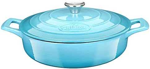 La Cuisine Enameled Cast Iron Braiser Sauté Pan Shallow Dutch Oven with Lid Internal Matt Black Enamel Coating 3.75 QT 11" / 28cm Ø, Oven-Safe 550°F/276°C, For GlassTop, Teal