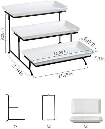Gomakren 3 Tier Serving Trays Stand, 12 Inch White Rectangular Platters