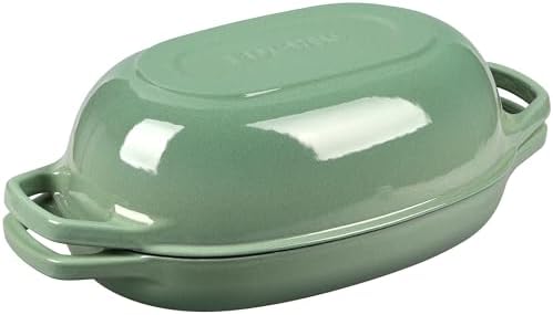 EDGING CASTING Enameled Cast Iron Oval Dutch Oven Pot with Lid, Dutch Oven for Sourdough Bread Baking, Bread Oven, Bread Dutch Oven, Oval Bread Pan, 5qt, Sage Green