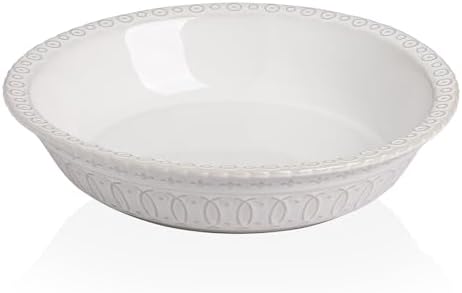 Sweejar Ceramic Pie Pan for Baking,Round Baking Dish Pan for Dinner 10 Inches, Pie Dish Non-Stick Pie Plate for Quiche, Tart, Cake, Pumpkin Pie, Pot Pies (White)