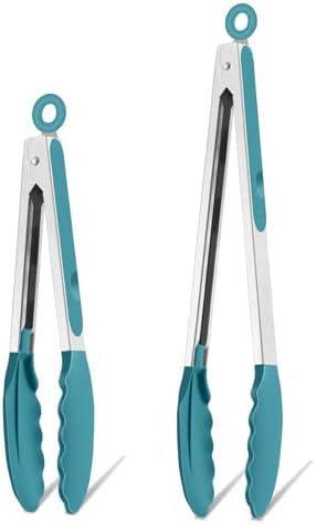 TeamFar Kitchen Tongs, 9"&12" Stainless Steel Heat Resistant Cooking Tongs