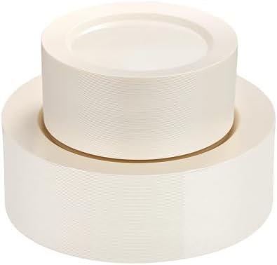 Goodluck 200 PCS Ivory Plastic Plates, Heavy Duty Disposable Ivory Plates with 100 10.25 inch Dinner Plates and 100 7.5 inch Dessert Plates for Party, Holiday, Wedding