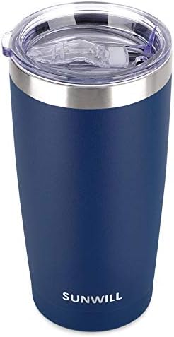SUNWILL Travel Coffee Tumbler 20 oz, Insulated Mug with Lid, Stainless Steel Cup for Outdoor, Powder Coated Navy