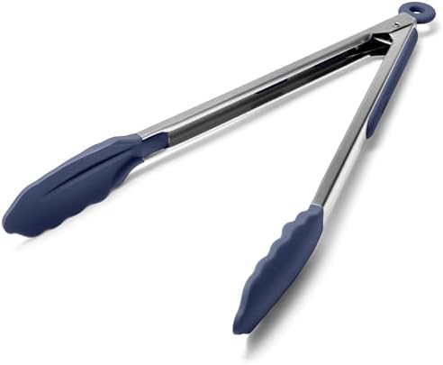 Doosu Kitchen Tongs with Silicone Tips for Cooking Serving (12in, Navy)