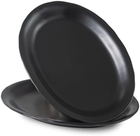 Black Ceramic Plates, 13.7" Serving Platter, Oval Dinner Plates, Set of 2