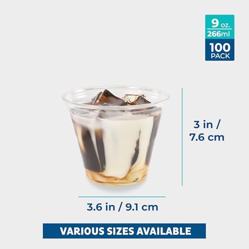 Freshware 9 oz Clear Disposable Plastic Cups, 100 Pack Clear Plastic Cups Tumblers, Heavy-duty Party Glasses, Disposable Cups for Thanksgiving, Halloween, Christmas Party