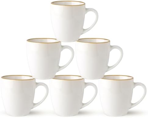 GBhome Ceramic Coffee Mugs Set of 6, 12oz Stoneware Coffee Mugs Set For Dad Mom Women MEN, Light Weight Ceramic Coffee Cups for Latte/Tea/Beer/Hot Cocoa, Dishwasher & Microwave Safe-Pearl White