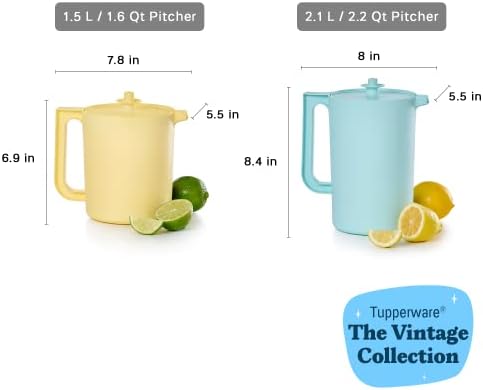 Tupperware Heritage Pastel Pitcher Set (2 Pitchers + 2 Lids) - 2 QT+1.5 QT