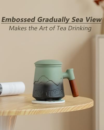 ZENS Tea Infuser Mug with Lid & Coaster, 15oz Loose Tea Diffusers, Moss