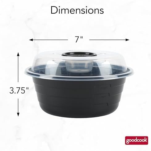 GoodCook 4-Cup Meal Prep Bowls Set with Lids and Dressing Cup, Microwavable Food Storage Containers for Meal Prepping, Set of 10, Black