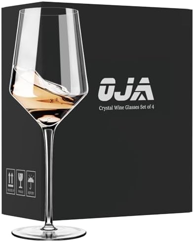 OJA Wine Glasses Set, Crystal White Hand Blown Wine Glass, Set of 4,15 oz