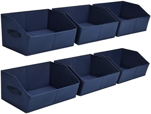 Homsorout Clothes Organizers and Storage - Fabric Storage Bins with Handles, Storage Baskets for Organizing, Trapezoid Storage Cubes for Blankets, Towels, Office, 6 Pack, Navy Blue