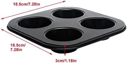 4 Cup Muffin Pan for Oven Baking, Carbon Steel Cupcake Baking Pan Nonstick Round Mini Muffin Tin Pie Pans Cake Mold for Making Muffins Cupcakes Frittatas Tarts Pudding(Black 1 pc)
