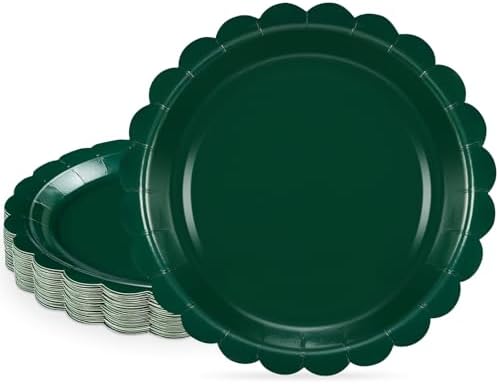 NatNarr 30 Pcs Dark Green Plates Disposable 7 Inch Scalloped Christmas Paper Plates Dessert Cake Plate Cute Party Plate for Wedding, Birthday, Holiday