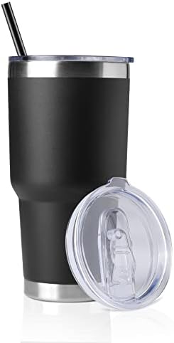 DOMICARE 30 oz Tumbler with Lid and Straw, Stainless Steel Tumblers Bulk, Insulated Vacuum Double Wall Travel Coffee Mug, Durable Powder Coated Tumbler Cup (Black, 1)