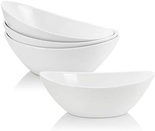 Lawei 4 Pack 9" Porcelain Serving Bowls, 36 Oz Oval Ceramic Mixing Bowls, Large Serving Dishes for Salads, Spaghetti, Dessert, Veggie, Potatoes and Fruits, Side Dishes, Microwave & Dishwasher Safe