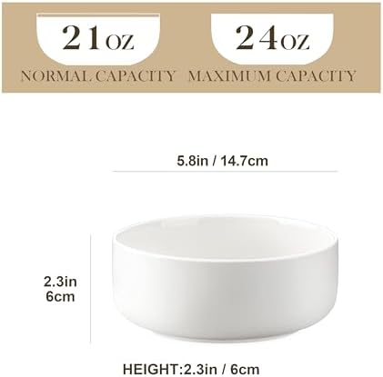 MALACASA 24 OZ Cereal Bowls, Porcelain Soup Oatmeal Bowls Set of 6, Kitchen Ceramic Serving Bowl, Dishwasher Microwave Oven Safe, White, Series LUNA (Pack of 3)