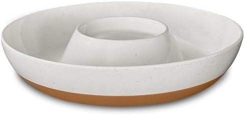 Mora Ceramic Chips and Dip Serving Tray: Large Divided Party Bowl Set for Chips & Salsa, Veggies & Dip, Fruit, Snacks, Entertaining, Hosting, etc. Minimalist Design for the Modern Hostess - White
