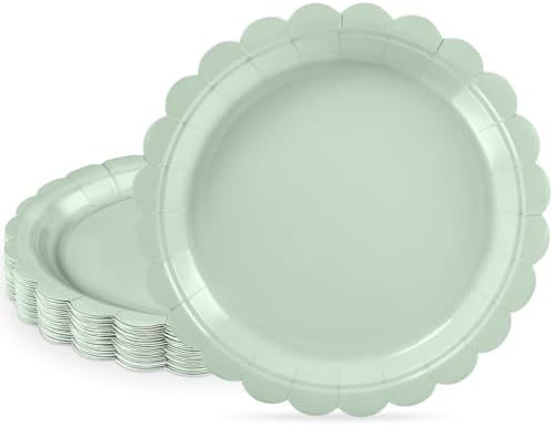 NatNarr 30 Pk Appetizer Cake Cockatil Plates 7" Scalloped Sage Green Plates