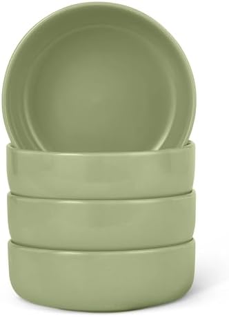 Amazon Basics Glazed Stoneware Bowls, 4-Piece Set, Microwave and Dishwasher-Safe, 20 oz. Capacity, 5.5 in., Olive