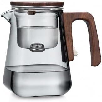 25oz Magnetic Glass Teapot with Removable Infuser, Borosilicate Glass Tea Kettle with Walnut Wood Handle, Loose Leaf Tea Pot for Home Office, Ideal Gift for Tea Lovers