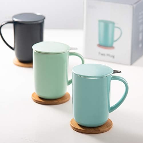 CEEFU 16oz Porcelain Tea Mug with Infuser, Lid and Coaster