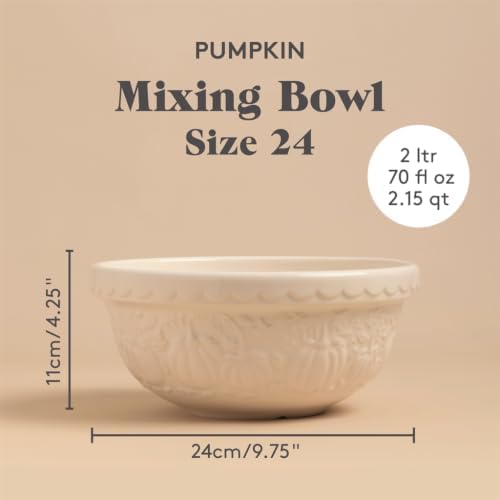 Mason Cash In the Pumpkin Patch S24 Mixing Bowl, Cream, Stoneware, 2.15 Qt, Embossed Pumpkin Design (Cream)