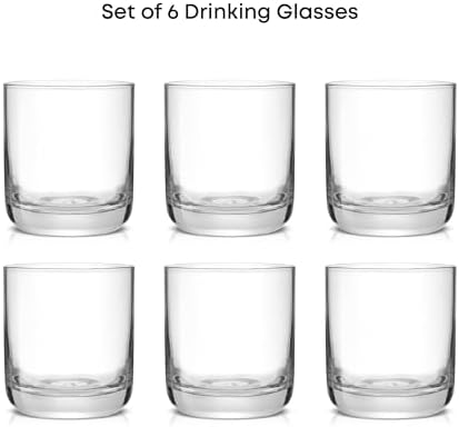 JoyJolt Faye Crystal Whiskey Glasses, Lowball Glasses Set of 6, 10oz Short Glass Tumbler, Double Old Fashioned Rocks Glass for Scotch or Bourbon, Dishwasher Safe Glassware