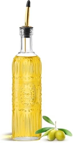 1 Pcs Olive Oil Dispenser Bottle for Kitchen,17oz Clear Glass Cooking Oil and Vinegar Dispenser Set, Coffee Syrup Dispenser with 1 Pourers and 1 Funnel (One circle)