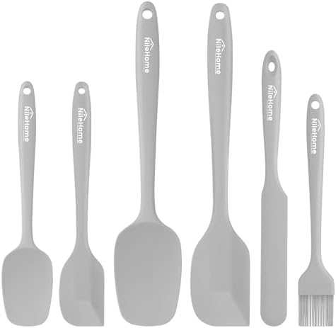 NileHome 6 Pieces Silicone Spatula Set with Silicone Brush,Mixing-Grey