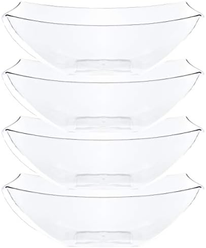 PLASTICPRO Disposable 128 ounce Square Serving Bowls, Party Snack or Salad Bowl, Extra Large Plastic Crystal Clear Pack of 4