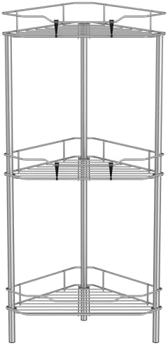 HuggieGems Metal Floor Standing Corner Shower Caddy, Gray, 3 Tier