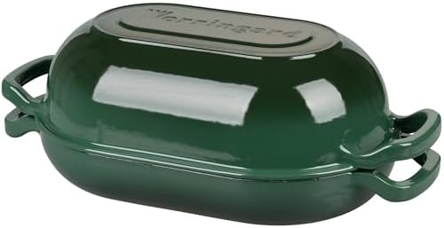 VORRINGARD Enameled Cast Iron Sourdough Bread Oven, Dutch Oven, Loaf Cast Iron Bread Pan for Homemade Bread Baking, Meatloaf Pan with Lid, 5QT, Dark Green
