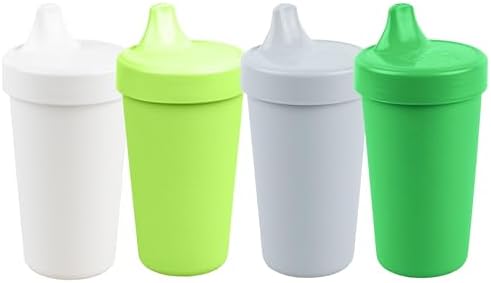 Re-Play Spill-Proof Sippy Cups for Toddlers - Kids Reusable 10 Oz Set of 4, Dishwasher & Microwave Safe, Made in USA, Modern Green