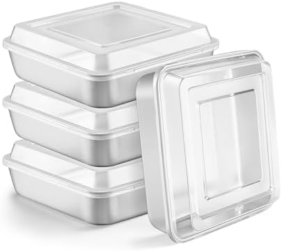 LIANYU 8 Inch Square Cake Pan with Lid, 4 Pack Lasagna Baking Pans Set