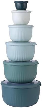 COOK WITH COLOR Prep Bowls with Lids- Wide and Deep Nesting Plastic Small Mixing Bowl Set with Lids, 12 Piece Set - Deep Bowls, Teal