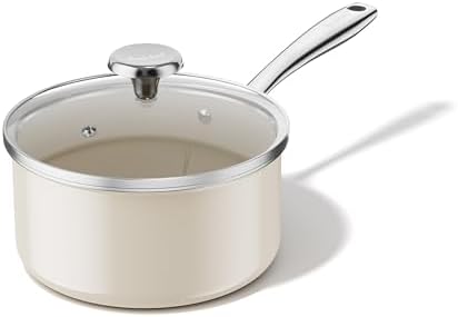 Redchef Ceramic Sauce Pan with Lid, 2.5QT Small Saucepan, Nonstick Cooking Pot with Stay-Cool Handle, Kitchen Non Toxic Soup Pot, PTFE & PFOA Free, Oven Dishwasher Safe, Compatible All Stovetops-Beige