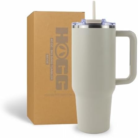 Hogg Big Swig 40oz Tumbler with Handle and Straw - Beige, 40 oz Tumbler, Insulated Cup with Handle, 40oz Water Bottle with Straw, Thermal Cups, Leak Proof Lid, Travel Mugs, Stainless Steel