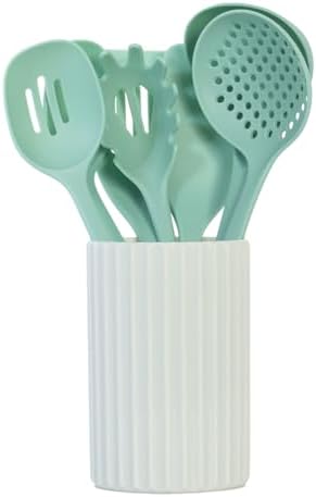 Glad Kitchen Utensils Set, 8pcs - Nonstick Cooking Tools with Utensil Holder - Nylon Spoon, Ladle, Skimmer, Spaghetti Server, and Turner Spatula Set - Dishwasher Safe, Teal Green